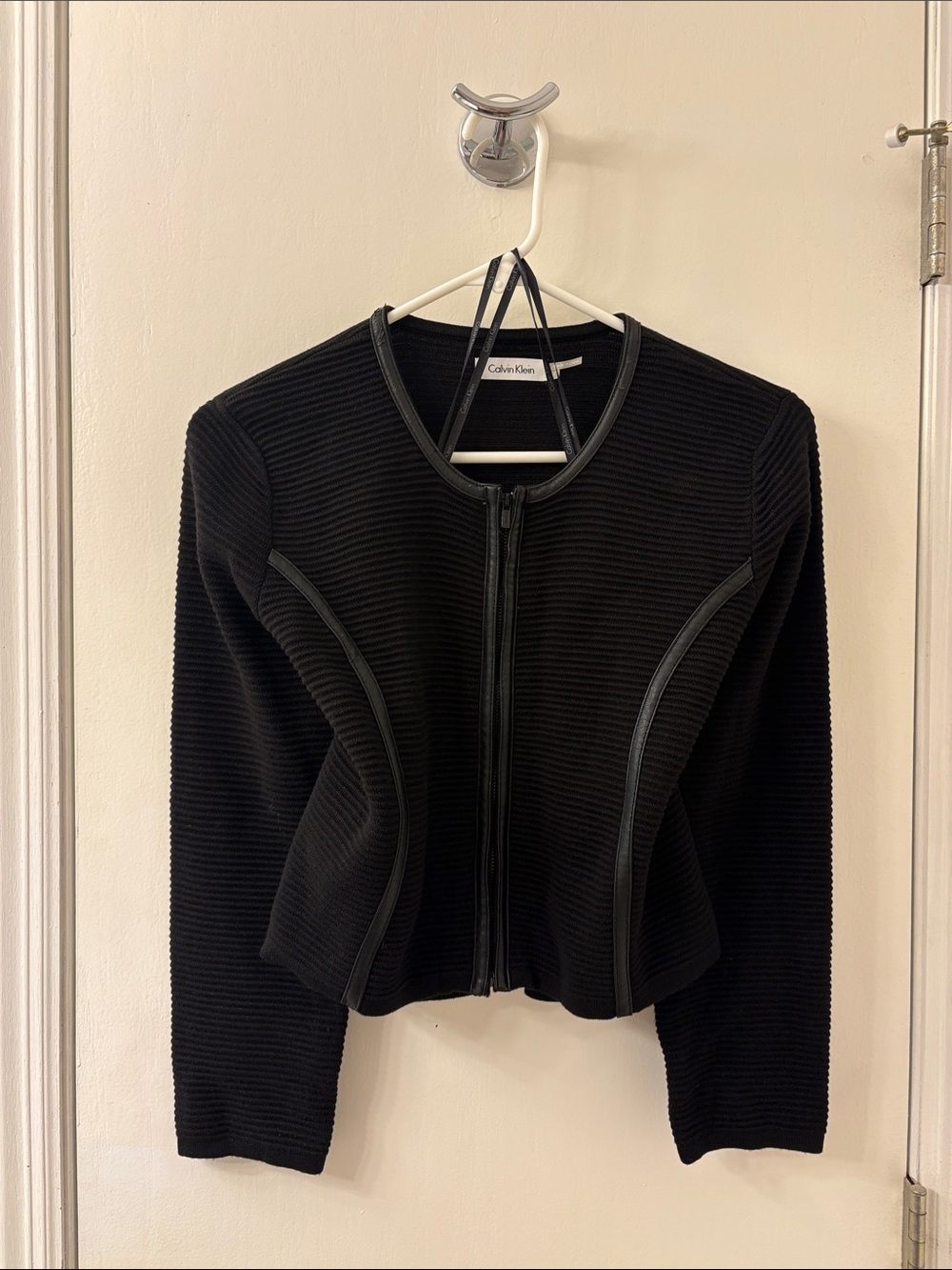 Calvin Klein Black Ribbed Zip-Up Blazer Jacket
